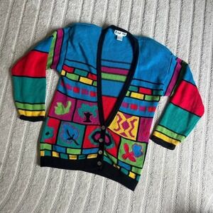 VTG 90s Link Up multicoloured cardigan Size L boho indie funky vacation summer